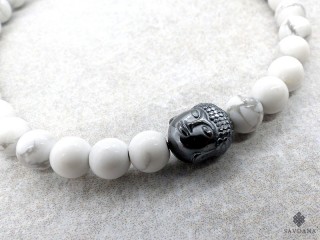 BrMala426 Bracelet Mala de Prières Tibétain Howlite Bouddha