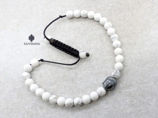 BrMala426 Bracelet Mala de Prières Tibétain Howlite Bouddha
