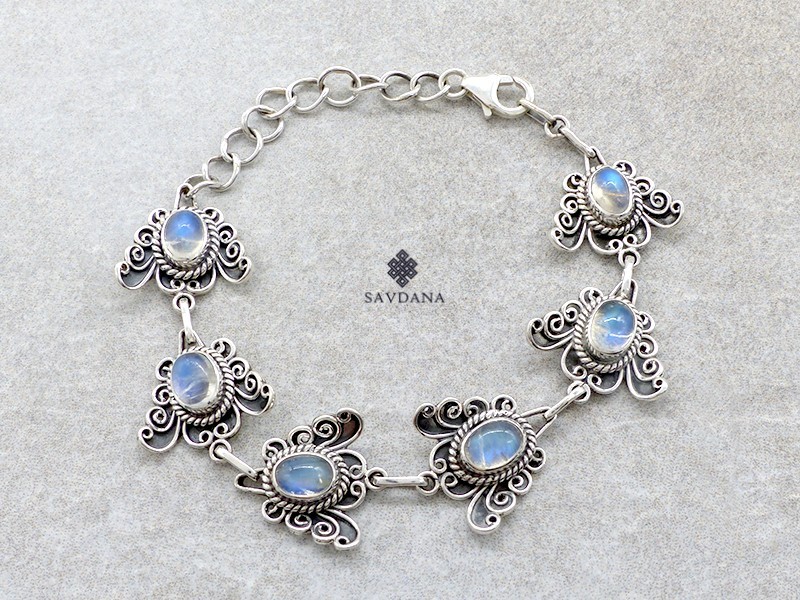 BrA123 Bracelet Argent Massif Papillon Pierre de Lune
