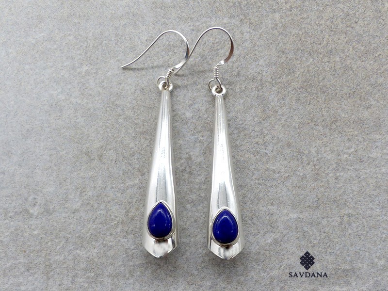 BdOA219 Boucles d'Oreille Argent Massif Lapis Lazuli. Longueur 5,5 cm