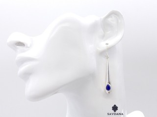 BdOA219 Boucles d'Oreille Argent Massif Lapis Lazuli. Longueur 5,5 cm