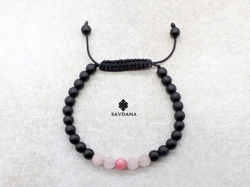 BrMala443 Bracelet Mala de Prières Tibétain Onyx Quartz Rose Jadéite Mat