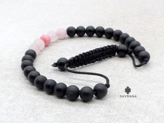 BrMala443 Bracelet Mala de Prières Tibétain Onyx Quartz Rose Jadéite Mat