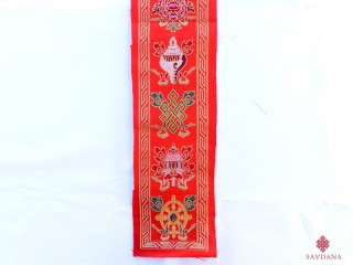 TPB62 Tissu Tibétain Traditionnel Rouge Signes Auspicieux du Bouddhisme