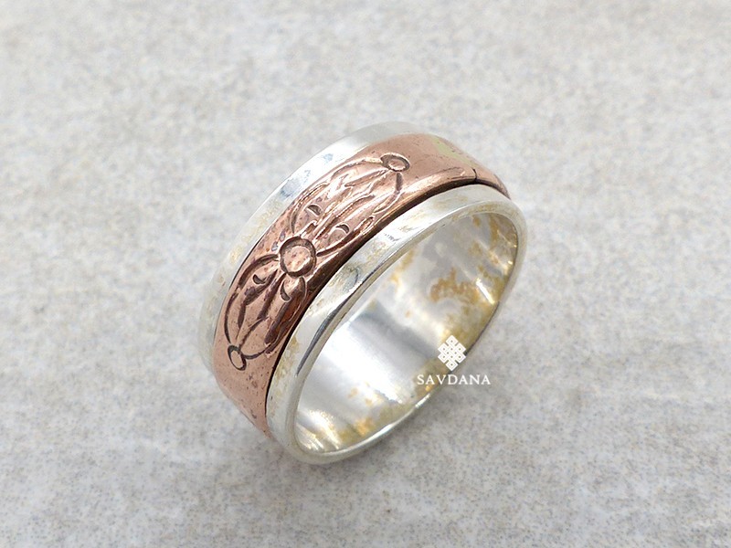 BA502. Bague Argent Massif et Cuivre Mantra