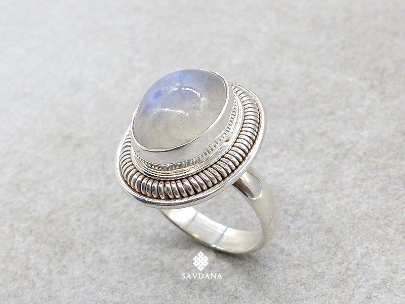 BA503 Bague Argent Massif Pierre de Lune. Taille 54
