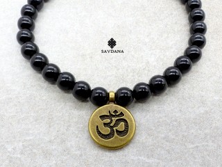 BrMala444 Bracelet Mala Onyx Om