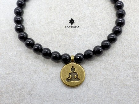 BrMala445 Bracelet Mala de Prières Tibétain Onyx Bouddha