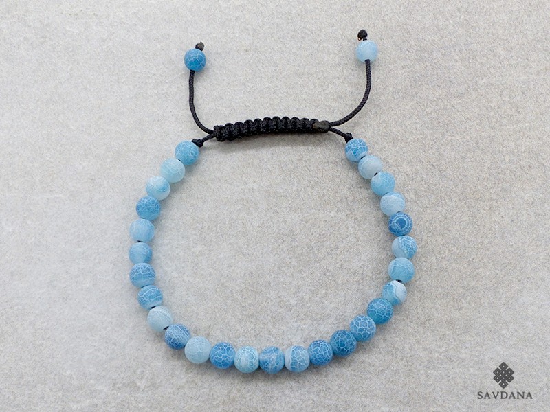 BrMala446 Bracelet Mala de Prières Tibétain Agate Bleue Fissurée