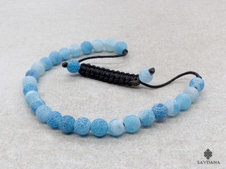 BrMala446 Bracelet Mala de Prières Tibétain Agate Bleue Fissurée