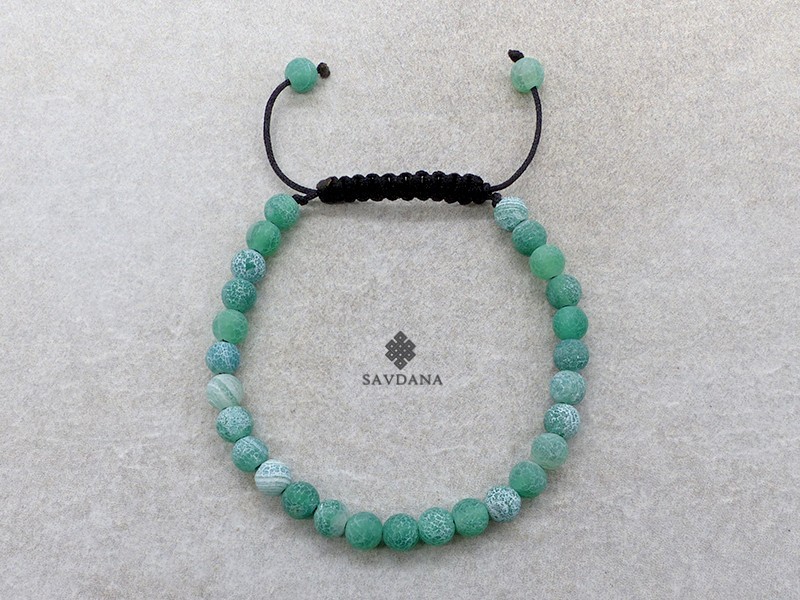 BrMala447 Bracelet Mala de Prières Tibétain Agate Rose Fissurée