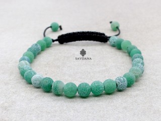 BrMala447 Bracelet Mala de Prières Tibétain Agate Rose Fissurée