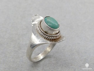 BA52 Bague Argent Massif Turquoise. Taille 57
