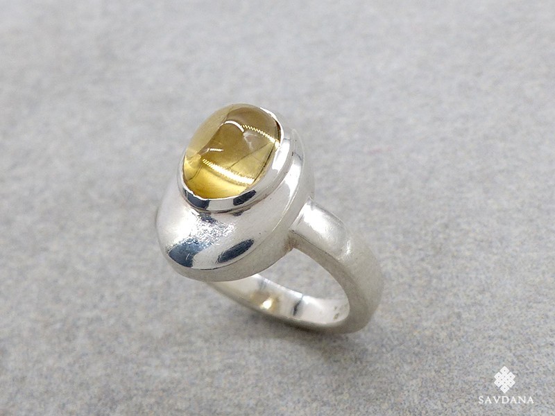 Bague Ancienne En Argent 925 Et Citrine Naturelle - Taille 56, Style Vintage