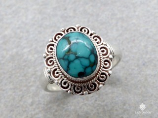 BA292 Bague Argent Massif Turquoise. Taille 59