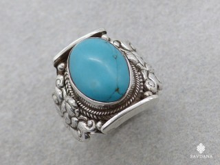 BA268 Bague Argent Massif Turquoise. Taille 65