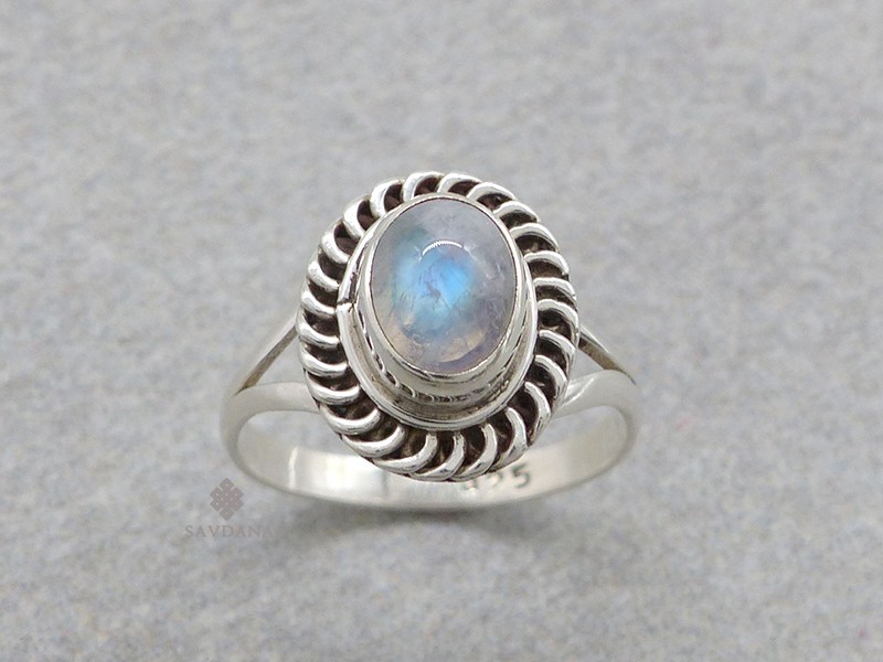 BA482 Bague Argent Massif Pierre de Lune. Taille 54