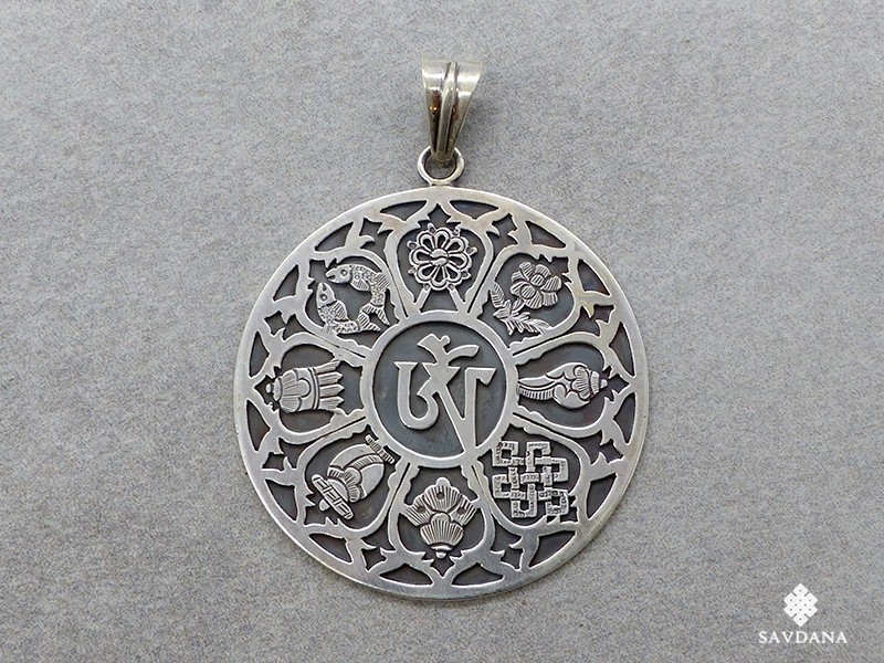 PA433 Pendentif Argent Massif Om Astamangala