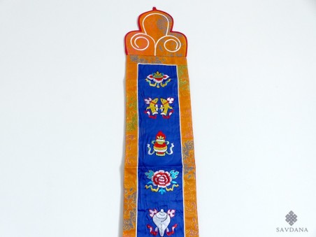 BB100 Bannière Tibétaine Signes Auspicieux du Bouddhisme
