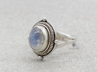 BA470 Bague Argent Massif Pierre de Lune. Taille 51