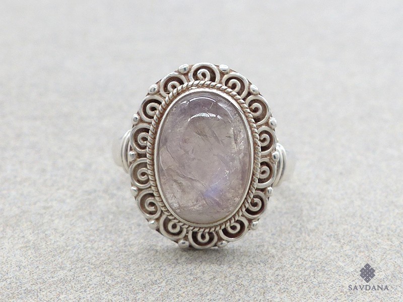 BA477 Bague Argent Massif Pierre de Lune. Taille 56