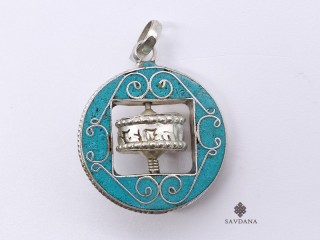 P103 Pendentif Moulin de Prières Mantra Om Mani Padme Hum