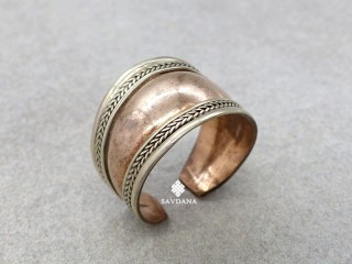 BgD167 Bague Tibétaine Cuivre Laiton Métal Argenté