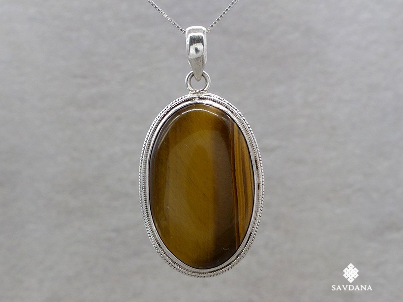 PA629 Pendentif Argent Massif Oeil de Tigre