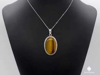 PA629 Pendentif Argent Massif Oeil de Tigre