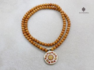 Mala158 Mala de Prières Tibétain Os de Buffle Bois de Santal Mantra Om