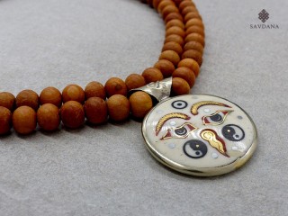 Mala158 Mala de Prières Tibétain Os de Buffle Bois de Santal Mantra Om