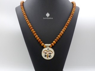 Mala158 Mala de Prières Tibétain Os de Buffle Bois de Santal Mantra Om