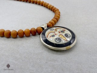 Mala159 Mala de Prières Tibétain Bois de Santal Om Yeux de Bouddha Yin Yang