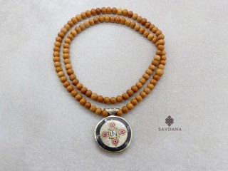 Mala159 Mala de Prières Tibétain Bois de Santal Om Yeux de Bouddha Yin Yang