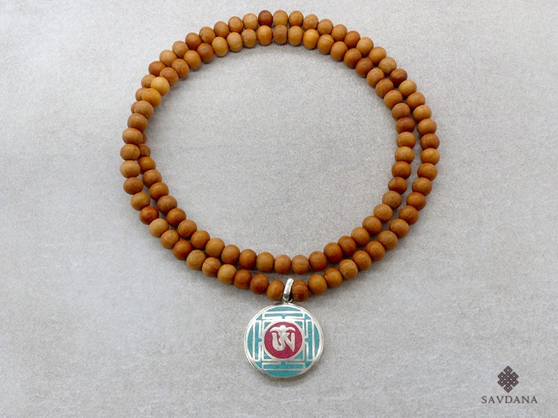 Mala160 Mala de Prières Tibétain Bois de Santal Om