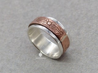 BA302 Bague Argent Massif et Cuivre Mantra