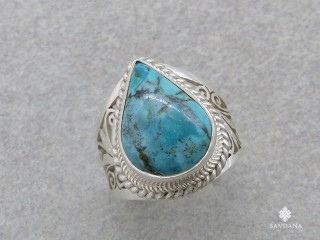 BA340 Bague Argent Massif Turquoise. Taille 57