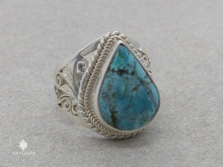 BA340 Bague Argent Massif Turquoise. Taille 57