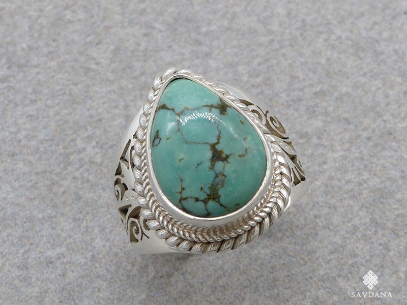 BA347 Bague Argent Massif Turquoise. Taille 56