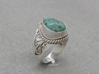 BA347 Bague Argent Massif Turquoise. Taille 56