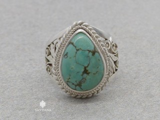 BA347 Bague Argent Massif Turquoise. Taille 56