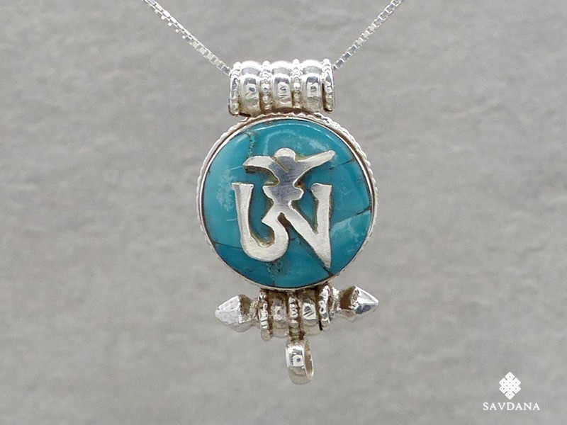 PA568 Pendentif Amulette Ghau Argent Massif Om