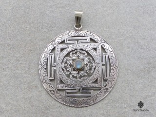PA557 Pendentif Argent Massif Mandala Pierre de Lune