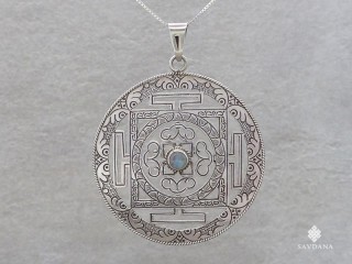PA557 Pendentif Argent Massif Mandala Pierre de Lune