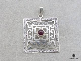 PA560 Pendentif Argent Massif Mandala Grenat