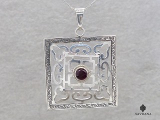 PA560 Pendentif Argent Massif Mandala Grenat