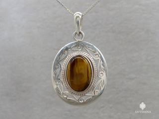 PA478 Pendentif Argent Massif Oeil de Tigre