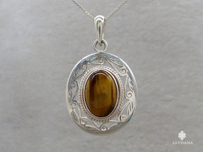 PA478 Pendentif Argent Massif Oeil de Tigre