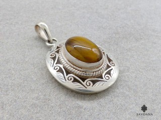 PA478 Pendentif Argent Massif Oeil de Tigre