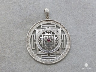 PA373 Pendentif Argent Massif Mandala Grenat
